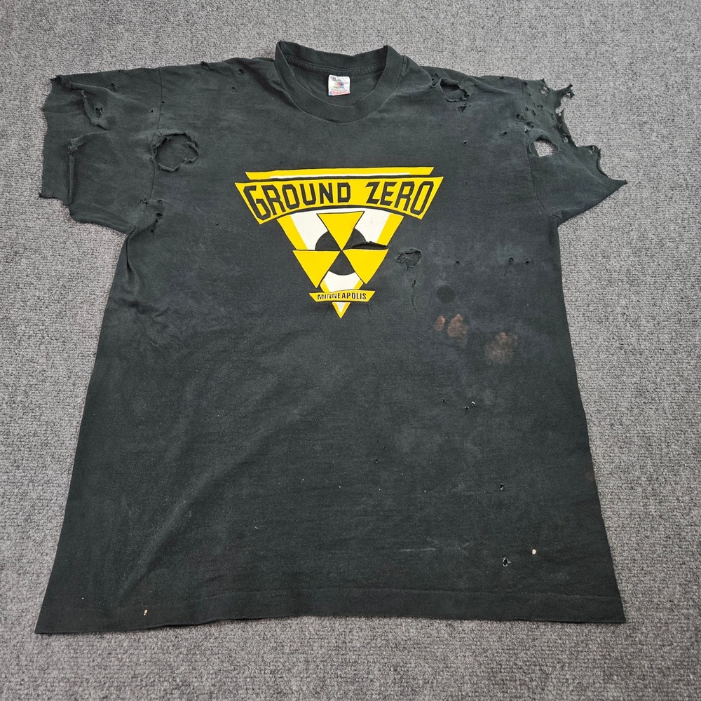 Vintage 90s Ground Zero‎ Nightclub Minneapolis TShirt Mens XL Black Distressed